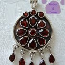 Garnets Flower Sterling Silver Pendant with garnet drops
