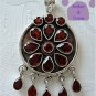 Garnets Flower Sterling Silver Pendant with garnet drops
