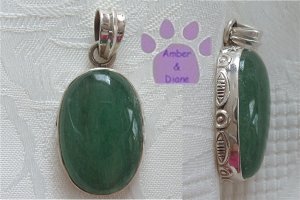 Green Quartz Oval Sterling Silver Pendant Detailed Bezel
