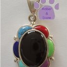 Multi-Color Gemstones Flower Sterling Silver Pendant