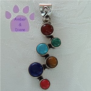 Multiple Gemstones Sterling Silver Pendant Carnelian to Coral zig zag set