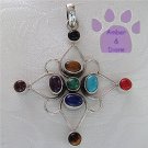 Multiple Gemstones Sterling Silver Pendant Onyx to Amethyst North Star