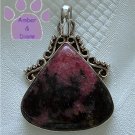 Rhodonite Sterling Silver Pendant teardrop coral pink & black