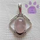 Rose Quartz Sterling Silver Pendant Oval Gemstone in beaded silver frame