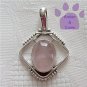Rose Quartz Sterling Silver Pendant Oval Gemstone in beaded silver frame