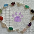 Multi-Gemstone Sterling Silver Bracelet oval links 7.5 inches  TR1307