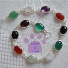 Multi-Gemstone Sterling Silver Bracelet oval links 7.5 inches TR1306