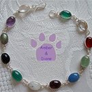 Multi-Gemstone Sterling Silver Bracelet oval links 7.5 inches TR1305
