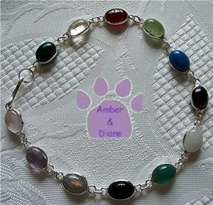 Multi-Gemstone Sterling Silver Bracelet oval links 7.5 inches TR1312