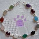 Multi-Gemstone Sterling Silver Bracelet oval links 7.5 inches TR1310