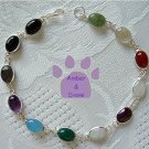 Multi-Gemstone Sterling Silver Bracelet oval links 7.5 inches TR1309