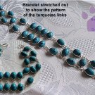 Turquoise Sterling Silver Bracelet oval links intricate design TR1317