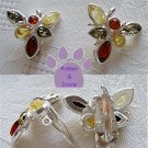 Baltic Amber Sterling Silver Clip-on Earrings Lemon Green Cognac 1292