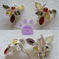 Baltic Amber Sterling Silver Clip-on Earrings Lemon Green Cognac 1292