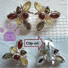 Baltic Amber Sterling Silver Clip-on Earrings Lemon Green Cognac 1291