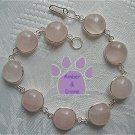 Rose Quartz Sterling Silver Bracelet round links 7.5 inches