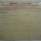 Western Union Night Letter, March 6, 1913