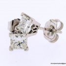 1 ct PRINCESS CUT DIAMOND STUD 14K WG EARRINGS VS2 H