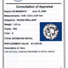 EGL Cert. Genuine 1.01 CT Round LOOSE Diamond VS2 / H