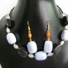 17"-19" Genuine Onyx & Agate Necklace & Earrings Set
