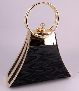 Modern Evening Bag-Metal Frame-Swarovski Crystal-Black