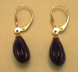 Estate Solid 14k Gold Lapis Lazuli Dangle Earrings