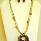 MULTI-GOLD MURANO GLASS PENDANT-EARRINGS 3 STRAND SET