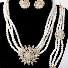 Stunning Rhinestone Pearls Bracelet, Necklace & Earring Set Gold Tone Stunning Rhinestone Pearls Bracelet, Necklace & Earring Set Gold Tone