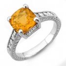 Certified-Genuine 3.25 ctw Citrine & Diamond Ring 14K White Gold
