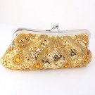 Modern Gold Bead & Sequin Evening Bag Silver Tone Frame with Chain