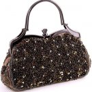 Green Glass Bead & Sequins Evening Bag - Silver Tone Antique Style Frame Green Glass Bead & Sequins Evening Bag - Silver Tone Antique Style Frame