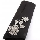 Black Evening Satin Clutch Bag Austrian Crystal Rhinestone Flower On Front Black Evening Satin Clutch Bag Austrian Crystal Rhinestone Flower On Front