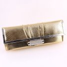 Gold Faux Leather Evening Clutch Bag Austrian Rhinestones Crystal