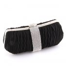 Black - Evening Clutch Box Bag-Silver-Metal Frame-Swarovski Crystal-Satin Black - Evening Clutch Box Bag-Silver-Metal Frame-Swarovski Crystal-Satin