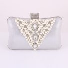 Silver - Evening Clutch Bag-Silver Metal Frame-Pearl-Crystal Rhinestone-Satin Silver - Evening Clutch Bag-Silver Metal Frame-Pearl-Crystal Rhinestone-Satin