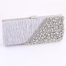 Silver - Evening Clutch Bag-Pearl-Crystal Rhinestone on Front Side-Satin Silver - Evening Clutch Bag-Pearl-Crystal Rhinestone on Front Side-Satin