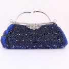 Blue Crytal Bead & Sequins Evening Bag - Silver Tone Frame Blue Crytal Bead & Sequins Evening Bag - Silver Tone Frame