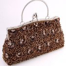 Brown Glass Bead & Sequins Evening Bag - Silver Tone Frame Brown Glass Bead & Sequins Evening Bag - Silver Tone Frame
