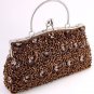 Brown Glass Bead & Sequins Evening Bag - Silver Tone Frame