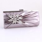 Silver Gray Blossom Evening Clutch Bag Silver Tone Frame Austrian Crystal