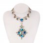 Most Striking Contemporary Large Beautiful Blue Crystal Necklace