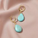 Beautiful Large Leverback Dangle Teardrop Earrings With Blue Turquoise