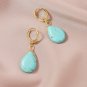 Beautiful Large Leverback Dangle Teardrop Earrings With Blue Turquoise