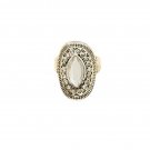 Vintage Massive Handmade Marquise Clear Crystal Silver Ring-size 7