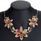 Gold Tone Flower Necklace with Multi-Color Crystals Gold Tone Flower Necklace with Multi-Color Crystals