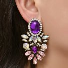 Stunning Big & Bold Design Dark Purple & AB Clear Color Crystal Earrings