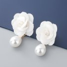 Beautiful Fashion White Flower & White Pearl Earrings