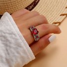 Stunning Vintage Filigree Ring Of Red Love With Heart-Shaped Red Crystal-8 size