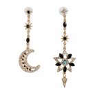 Heavenly Beautiful Moon & Sun Dark Blue Crystal Earrings-925 post-Metaphysical