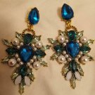 Exquisite Dark & Light Green Crystal with Pearls Cascade Earrings Exquisite Dark & Light Green Crystal with Pearls Cascade Earrings